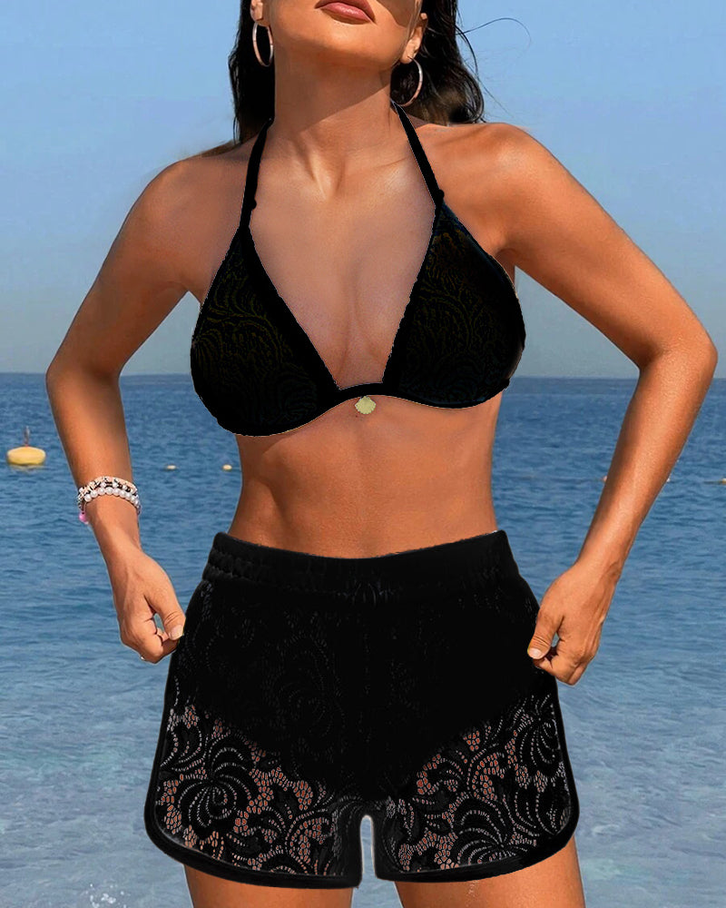 Laluna® | Elegantes einfarbiges Spitzen-Bikiniset