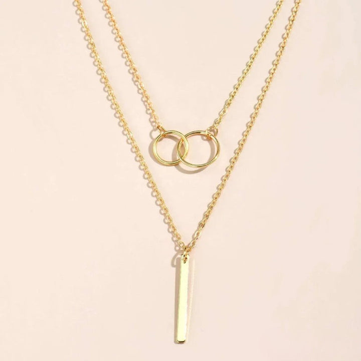 Retro Goldfarbene Double Circle Pendant Halskette