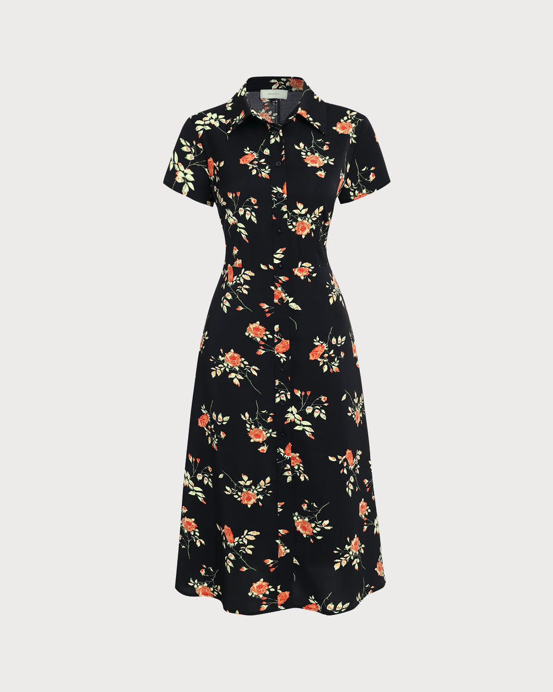 Glória - Midi Kleid Schwarz Floral