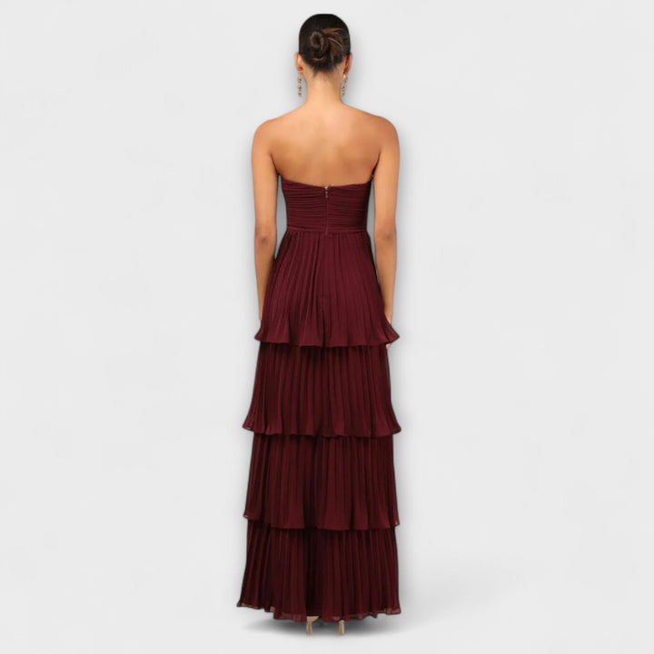 Lorena - Trägerloses, gestuftes Maxikleid