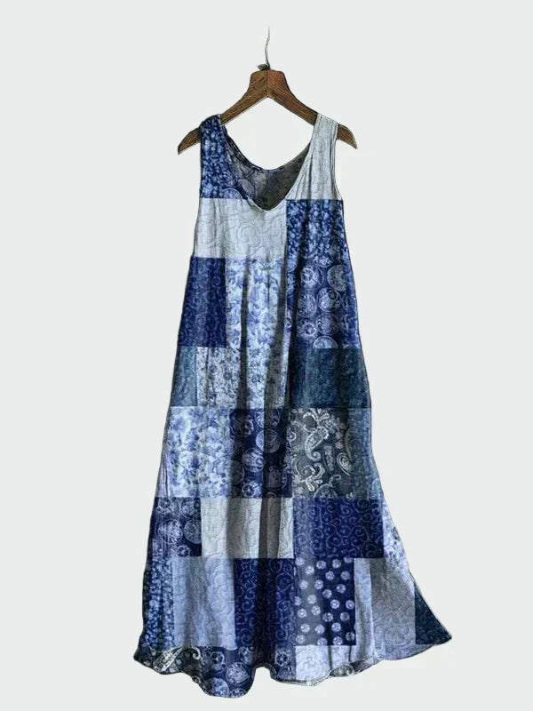 Kleid mit Blauem Patchwork-Muster