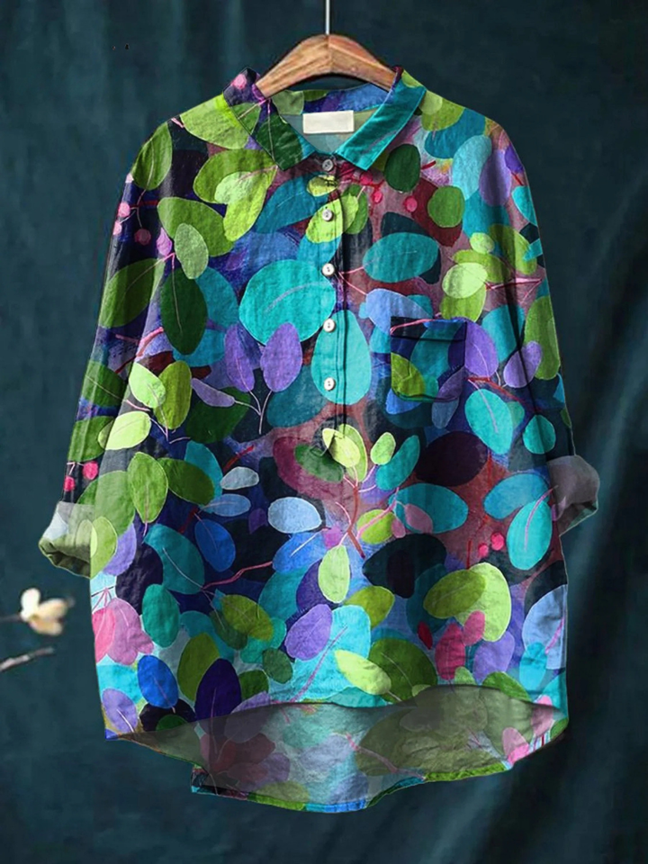 Sibylle | Lässige Damenbluse mit Waldkunst-Print