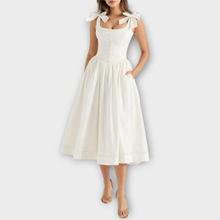 Lotta - Weisses Midi-Kleid mit Schleifendetail