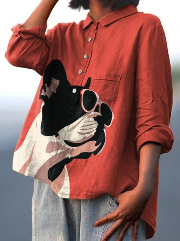 Claudia | Lässiges T-Shirt mit dekorativem Französische-Bulldogge-Motiv