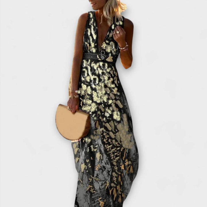 Fliessendes Kleid mit V-Ausschnitt und Pailletten-Details