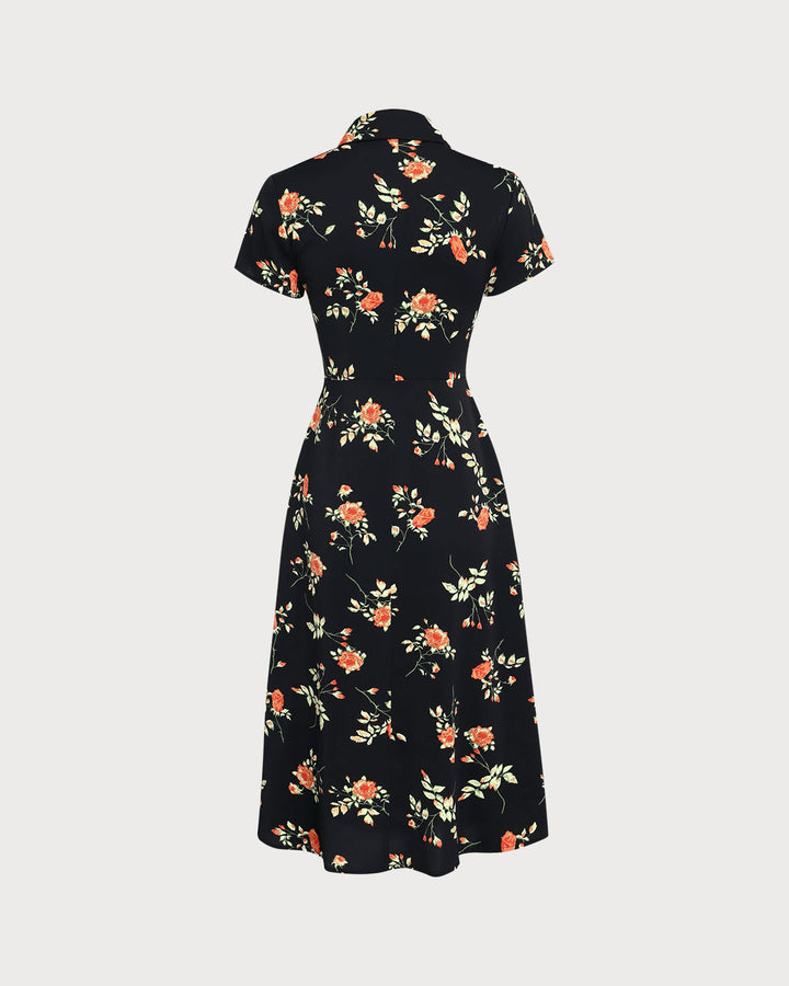 Glória - Midi Kleid Schwarz Floral