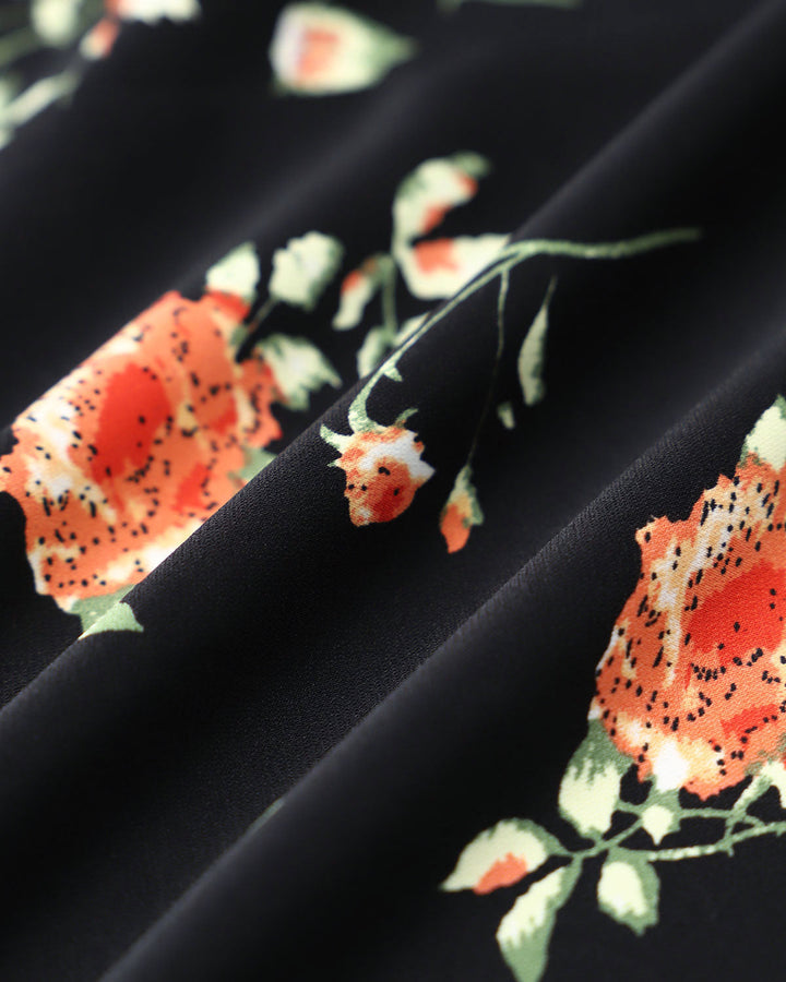 Glória - Midi Kleid Schwarz Floral