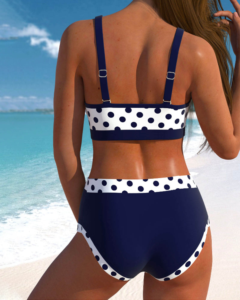 Liesbeth - Hoch taillierter Punkte-Bikini mit Patchwork-Design