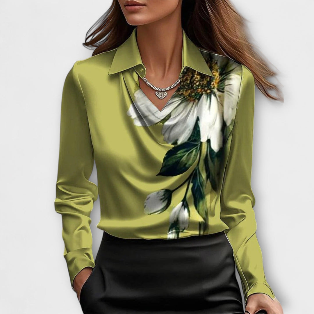 Meli - Glänzende Bluse mit gerafftem Kragen