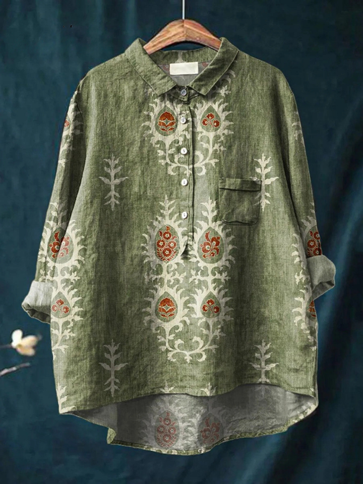 Monika | Lässige Damenbluse mit ethnischem Vintage-Blumenprint