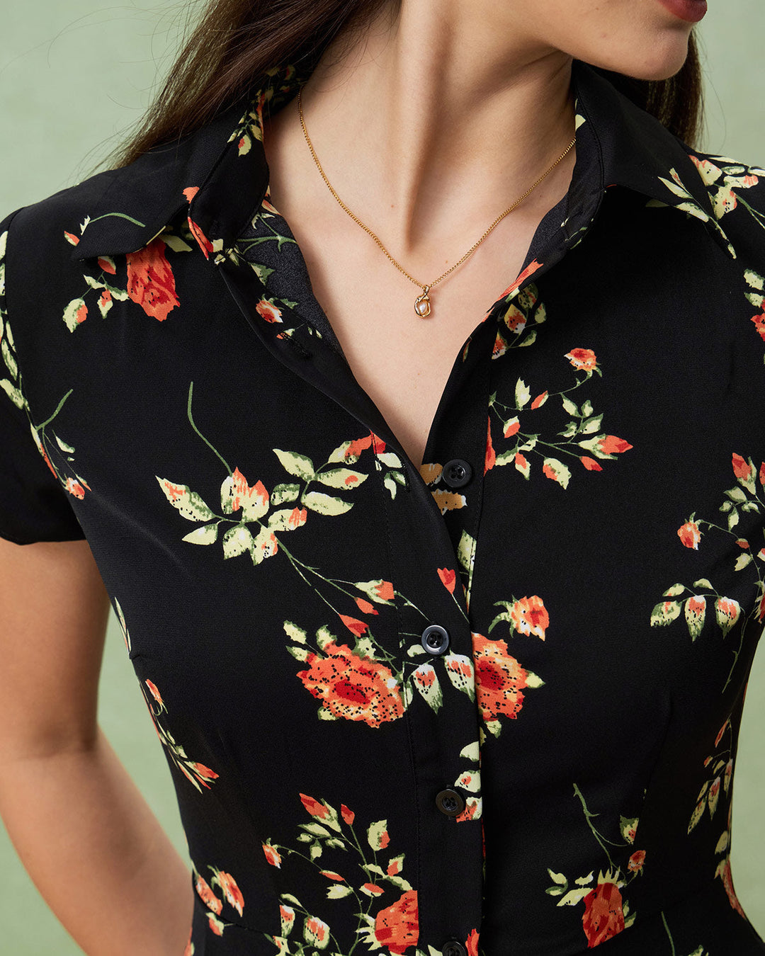 Glória - Midi Kleid Schwarz Floral