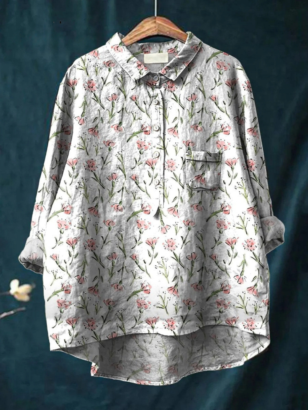 Nora | Lässige Damenbluse mit rosa Frühlings-Blumenmotiv