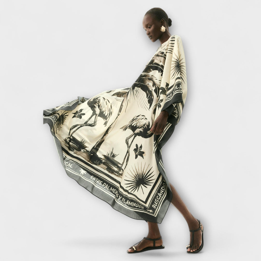 Melissa - Extra-grosses Flamingo-Print Kaftan Maxikleid