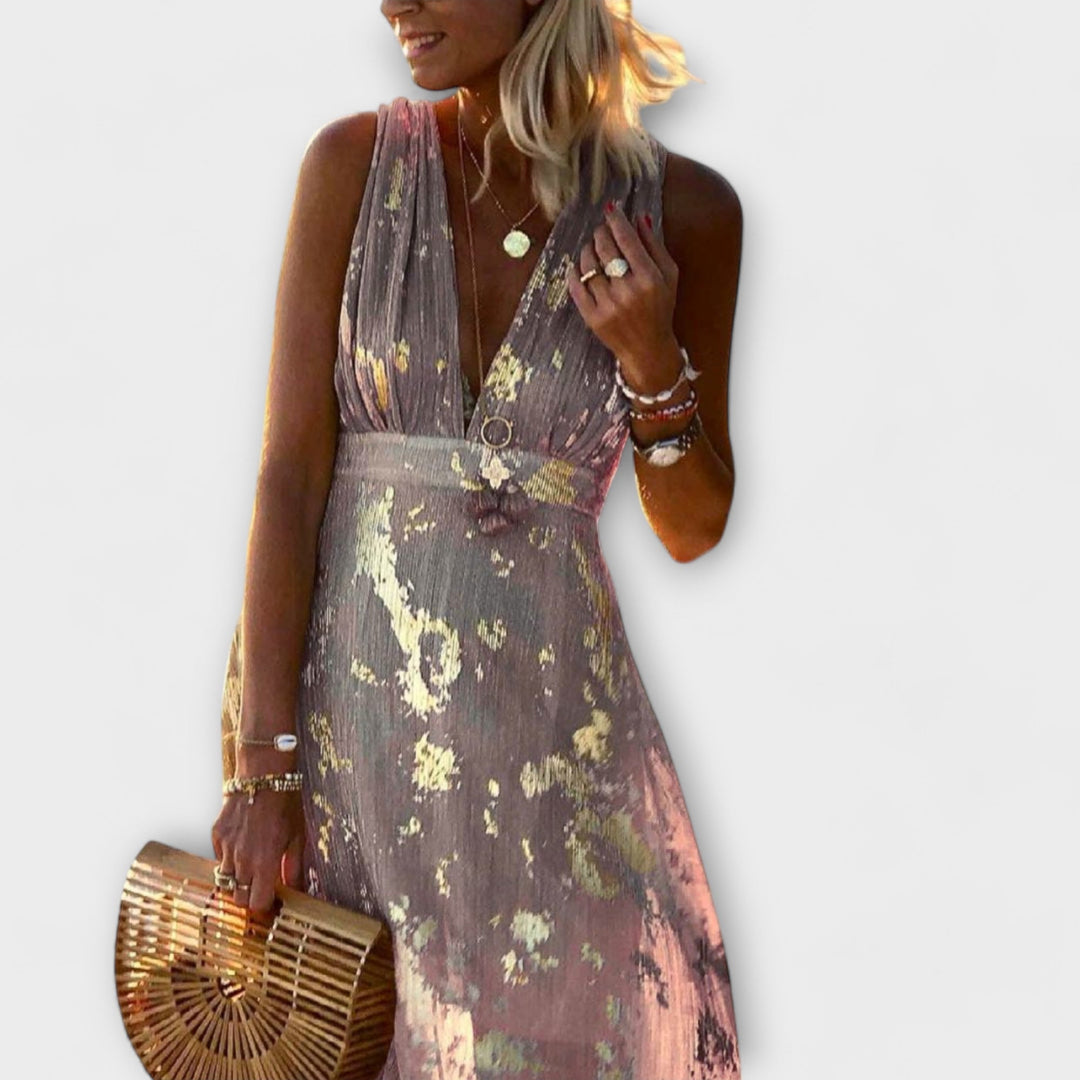 Fliessendes Kleid mit V-Ausschnitt und Pailletten-Details