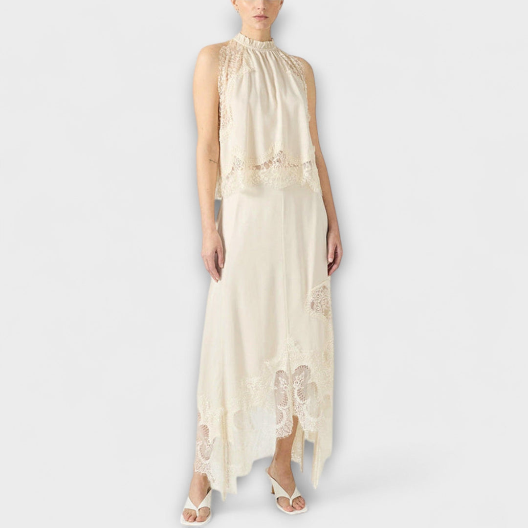 Kaia - Bluse mit Spitzenbesatz und plissiertem Ausschnitt im Set