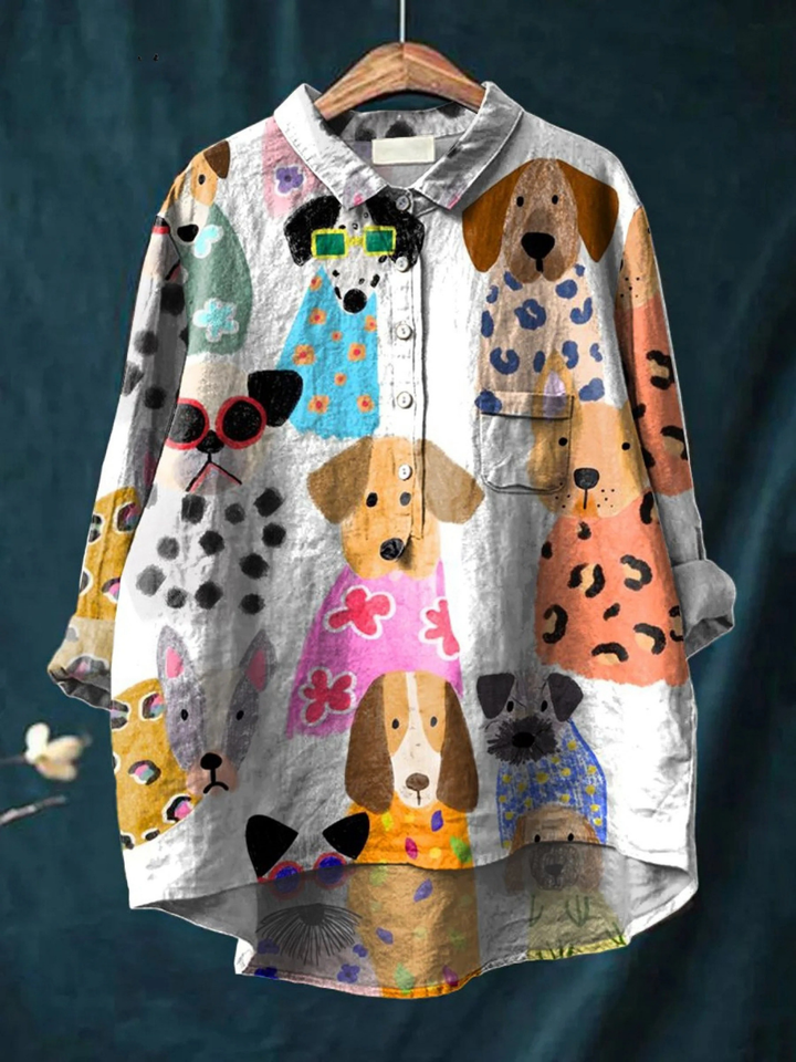 Lara | Lässige Bluse mit farbenfrohem Cartoon-Hund
