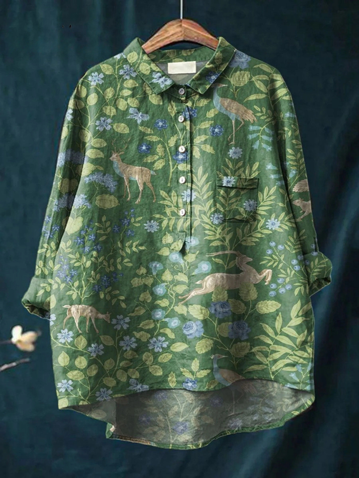 Daniela | Lässiges T-Shirt mit Vintage-Blumen- und Tierprint