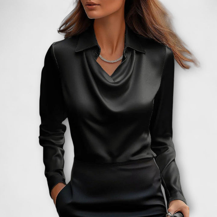 Meli - Glänzende Bluse mit gerafftem Kragen