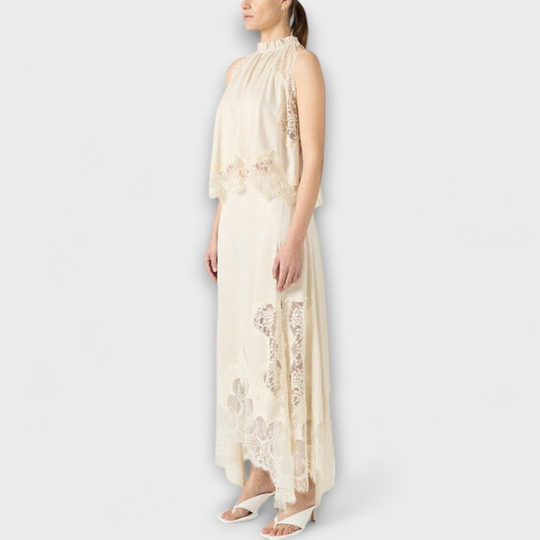 Kaia - Bluse mit Spitzenbesatz und plissiertem Ausschnitt im Set