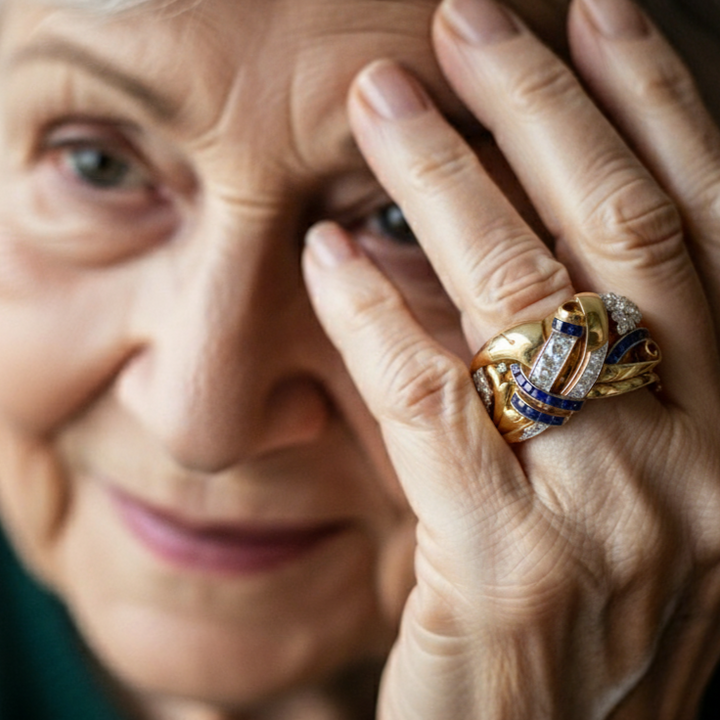 Vintage Goldring mit blauer Zirkonia