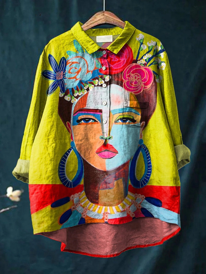 Giulia | Lässiges T-Shirt mit Frida-Porträt in Ölmalerei-Print