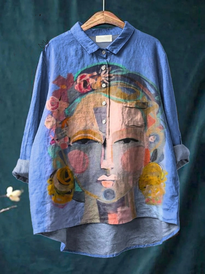 Giulia | Lässiges T-Shirt mit Frida-Porträt in Ölmalerei-Print
