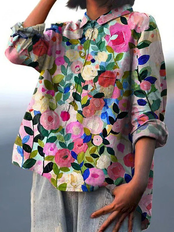 Tamara | Lässige Damenbluse mit farbenfrohem Frühlings-Blumenprint