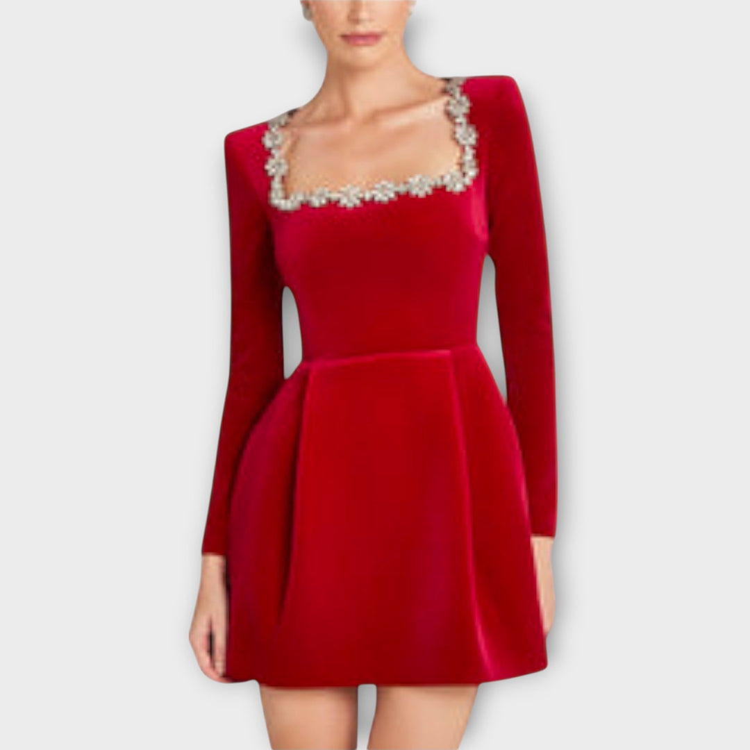 Wren - Samt-Mini-Kleid mit Juwelenverzierung