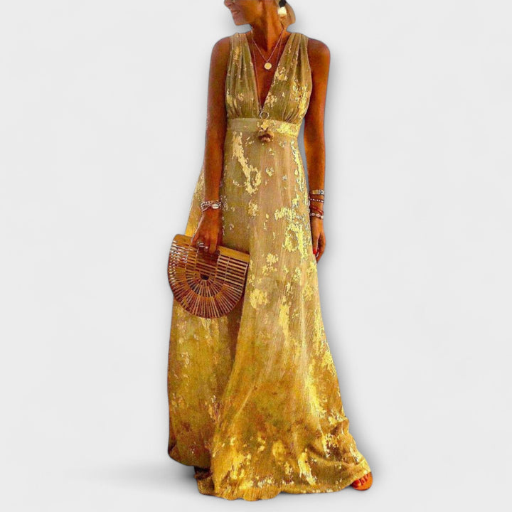 Fliessendes Kleid mit V-Ausschnitt und Pailletten-Details