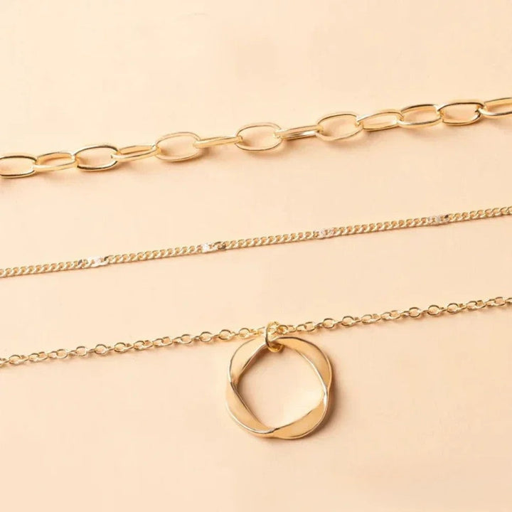 Retro Goldfarbene Layered Halskette