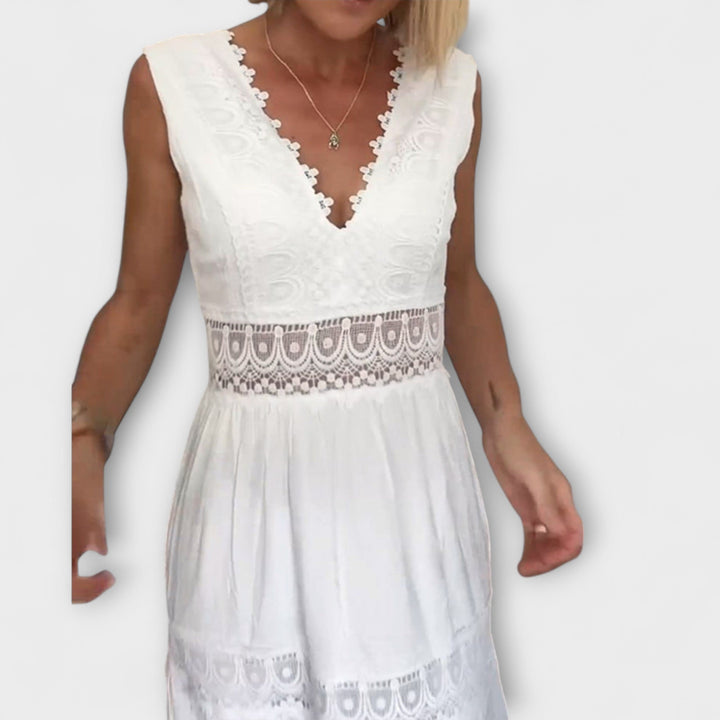 Aurélie - Elegantes V-Ausschnitt Spitzenkleid