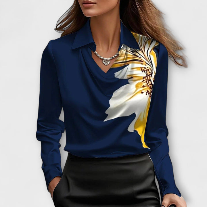 Meli - Glänzende Bluse mit gerafftem Kragen