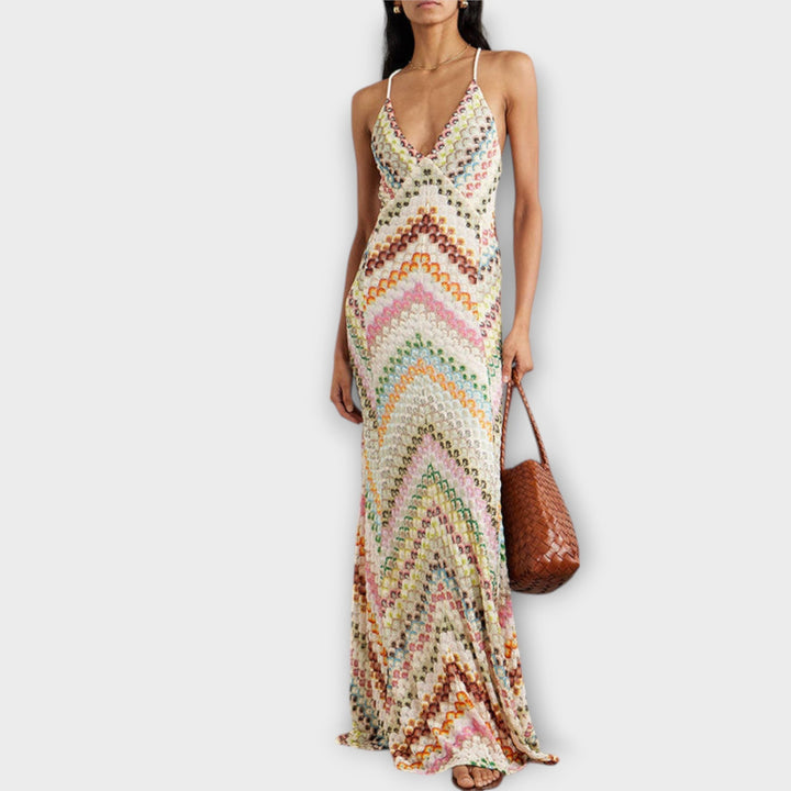 Remi - Missoni Buntes Fischgrätenmuster Maxikleid