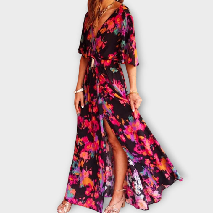 Sabine - Stilvolles Wickel-Maxikleid mit fliessendem Design