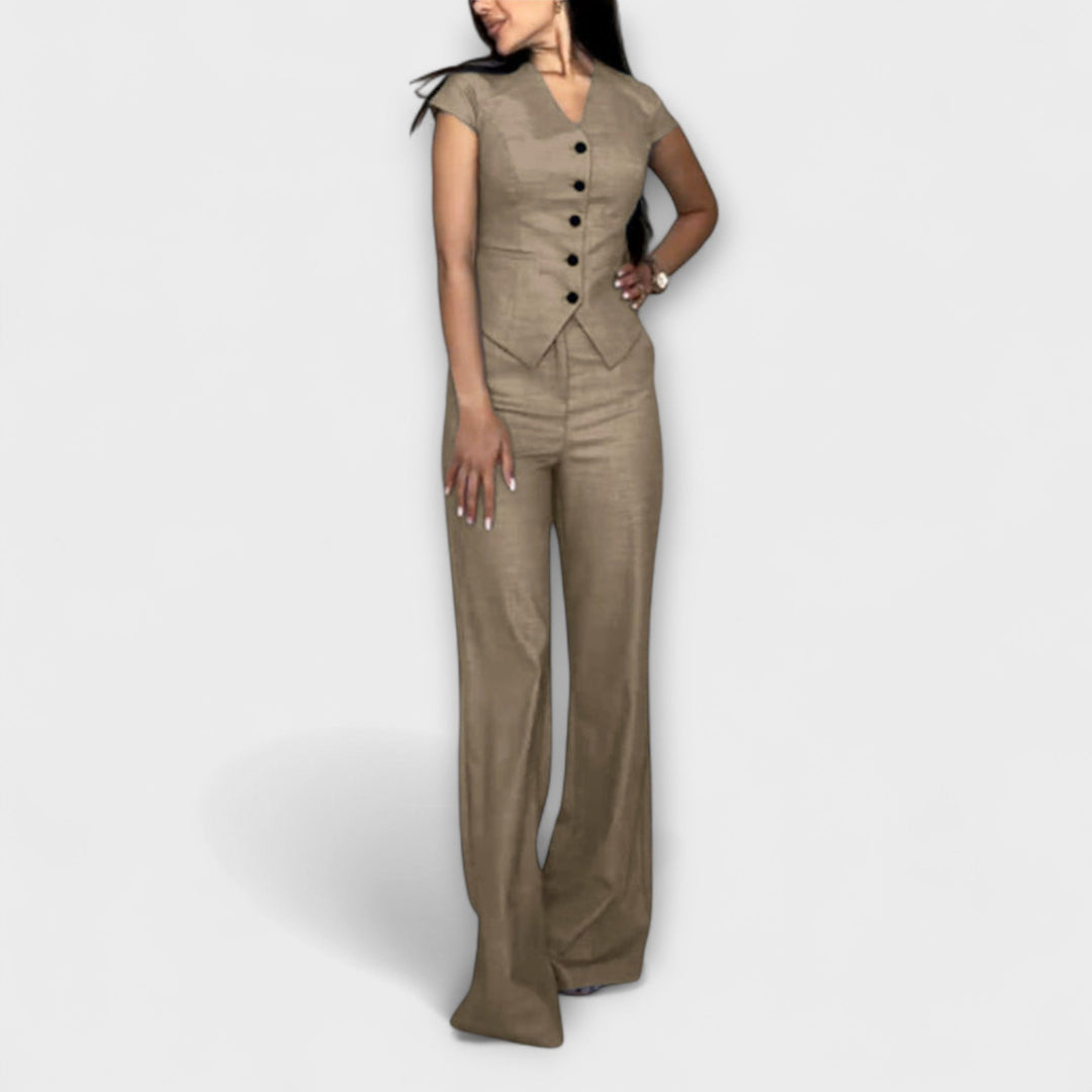 Ivy - Schickes V-Ausschnitt-Top und Hosen-Set