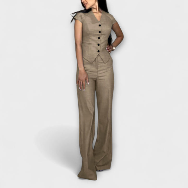 Ivy - Schickes V-Ausschnitt-Top und Hosen-Set