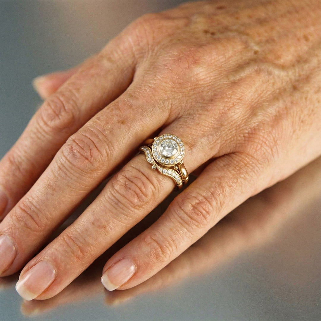 Vintage-Ring-Set aus Gold und Zirkonia