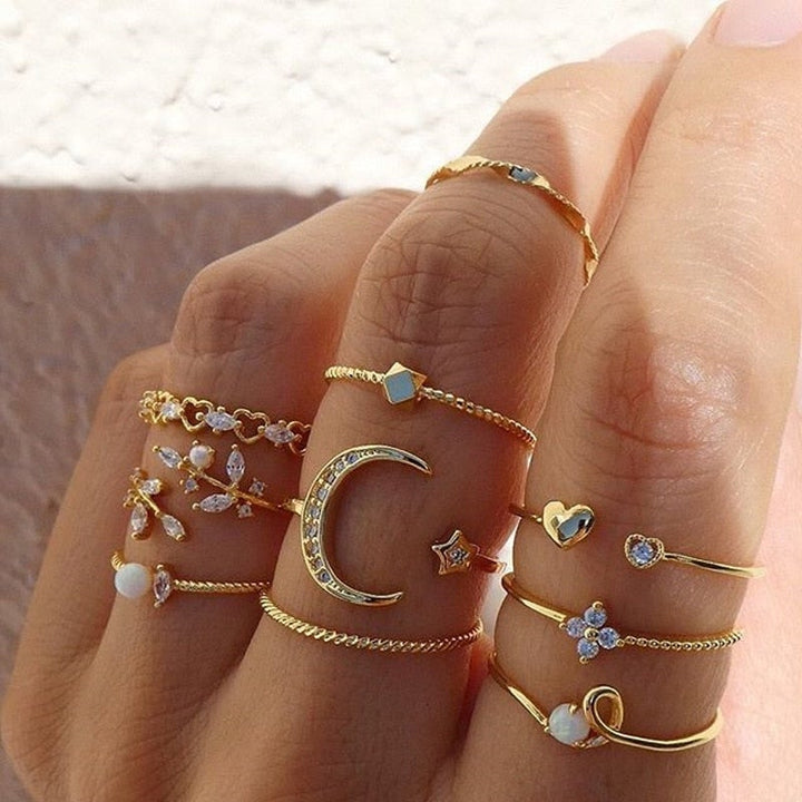 Set von 10 Böhmischen Ringen, Silber- und Goldbeschichtet