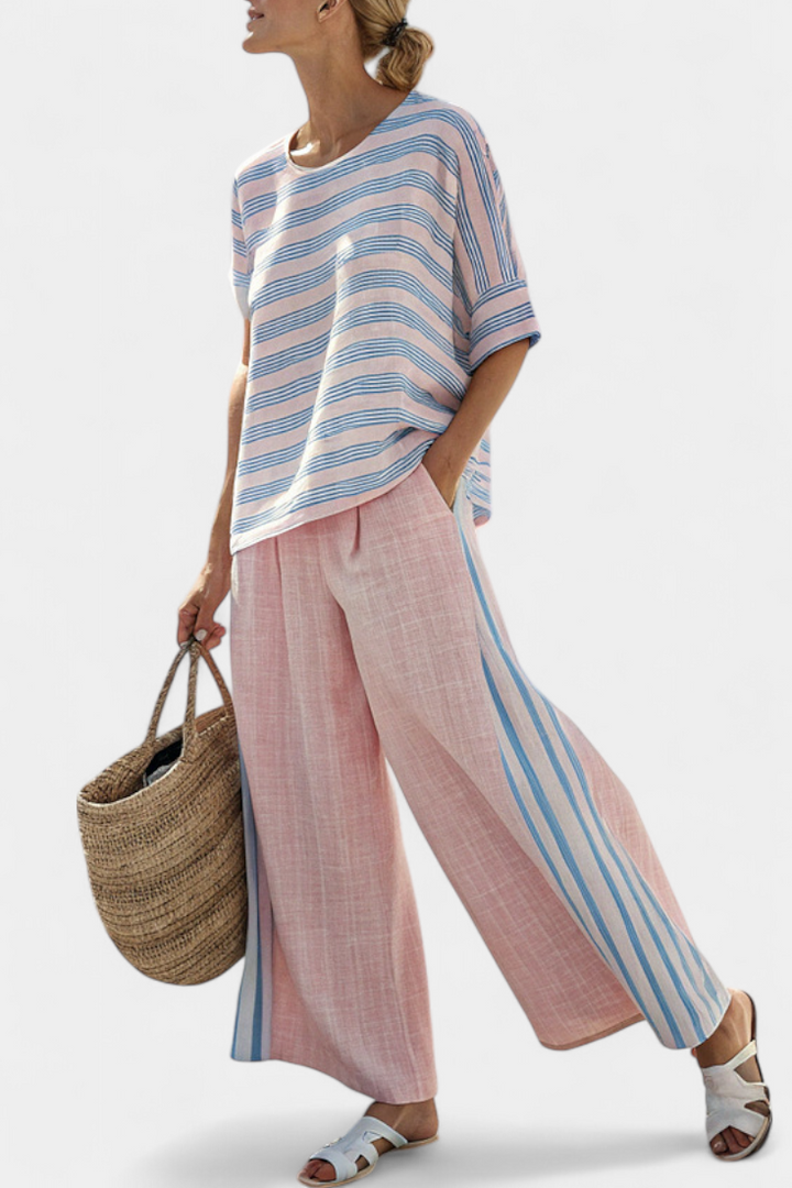 Cecília - Set aus Bambus-Leinen in Rosa