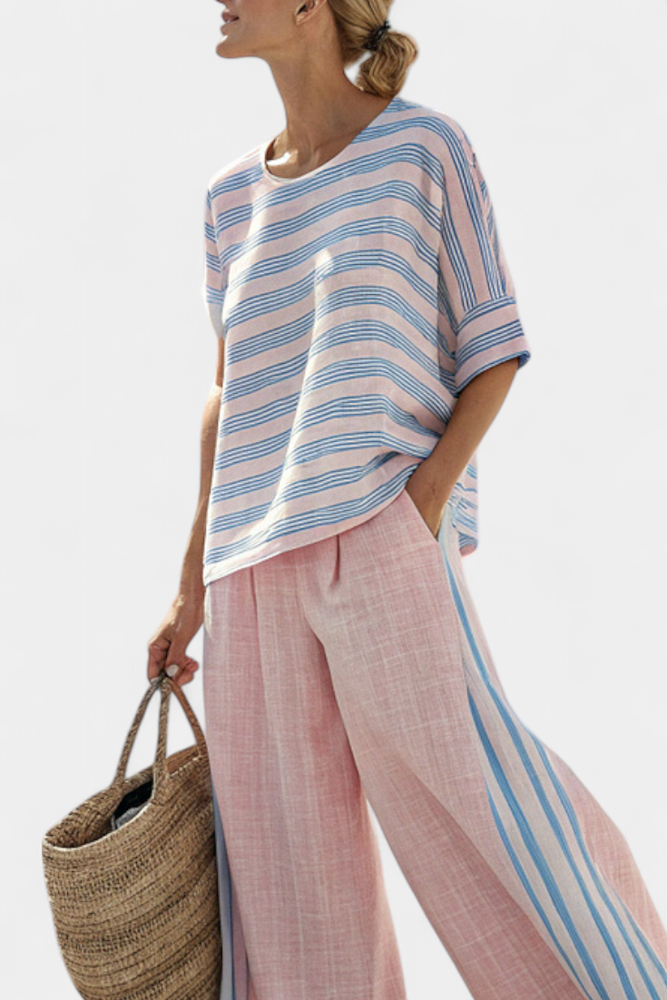 Cecília - Set aus Bambus-Leinen in Rosa