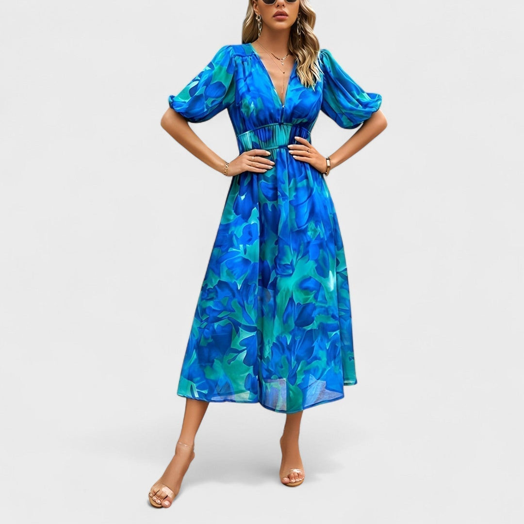 Clara - Elegantes Blumen-Midi-Kleid