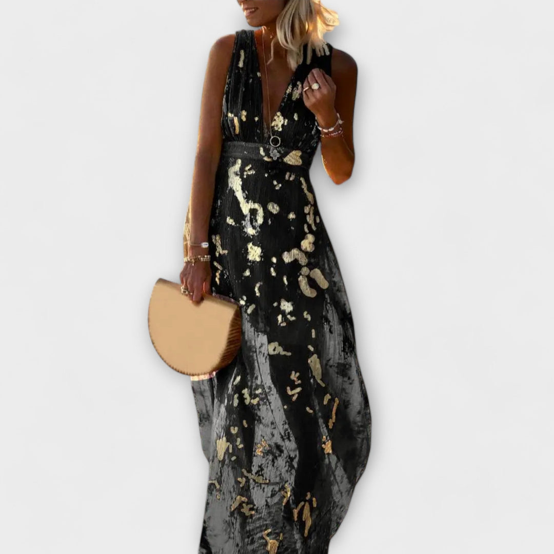 Fliessendes Kleid mit V-Ausschnitt und Pailletten-Details