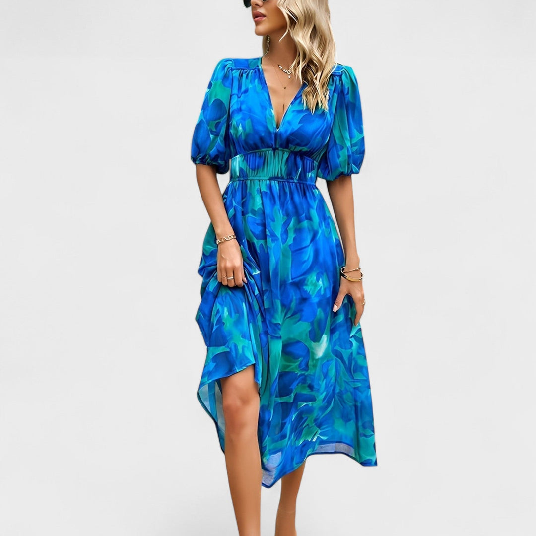 Clara - Elegantes Blumen-Midi-Kleid