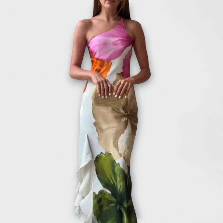De Sapphire - Elegantes Patchwork Maxi Kleid