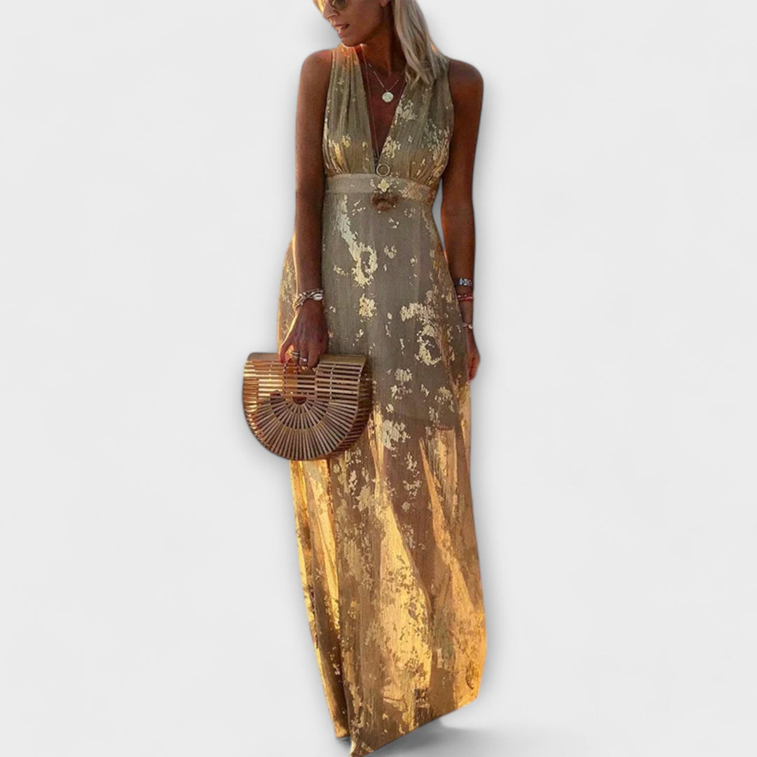 Fliessendes Kleid mit V-Ausschnitt und Pailletten-Details