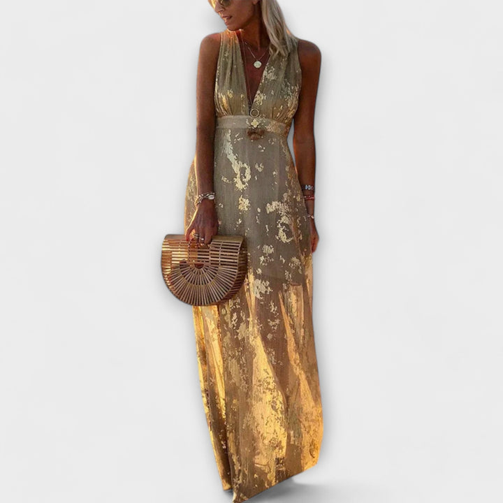 Fliessendes Kleid mit V-Ausschnitt und Pailletten-Details