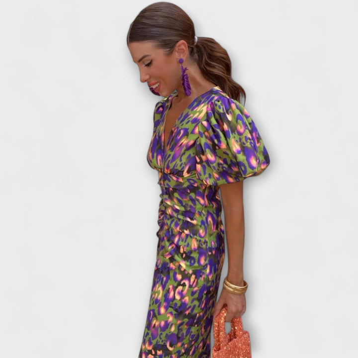 Simona - Elegantes Kleid mit V-Ausschnitt und Puffärmeln
