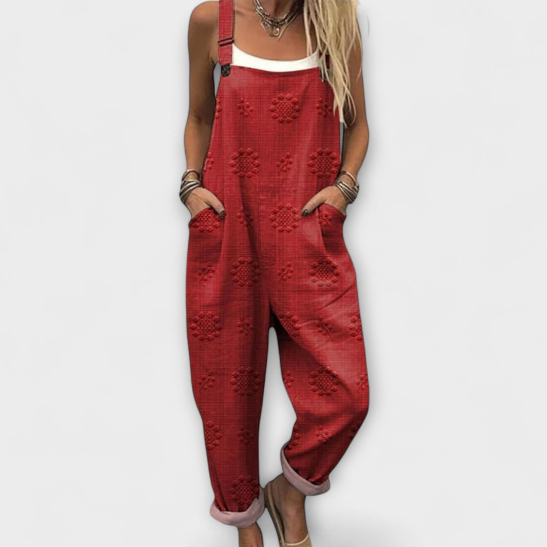 Petra - Blumenmuster Latzhose mit Punkten