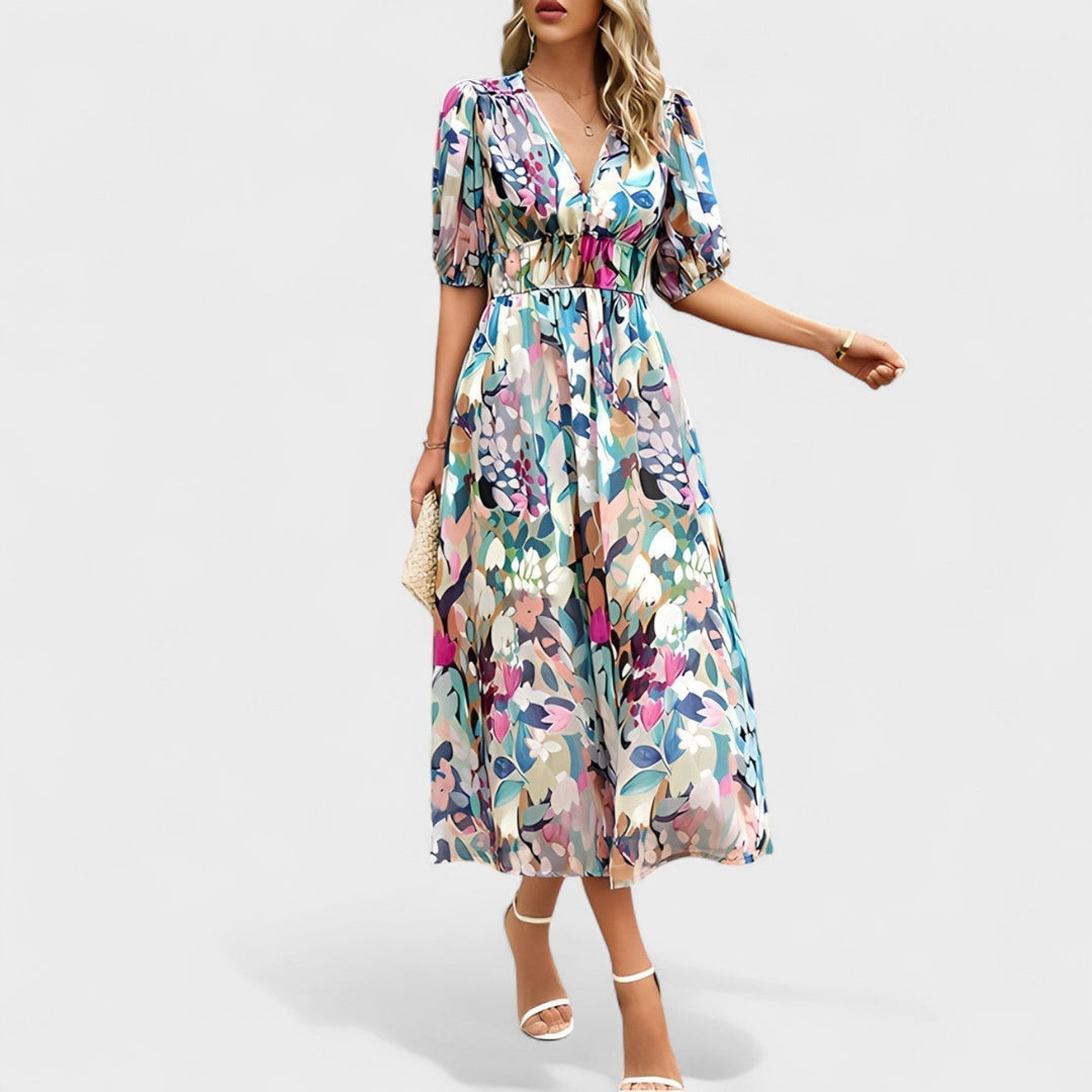 Clara - Elegantes Blumen-Midi-Kleid
