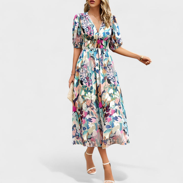 Clara - Elegantes Blumen-Midi-Kleid